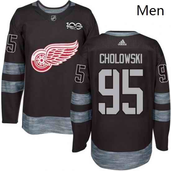 Mens Adidas Detroit Red Wings 95 Dennis Cholowski Authentic Black 1917 2017 100th Anniversary NHL Jersey